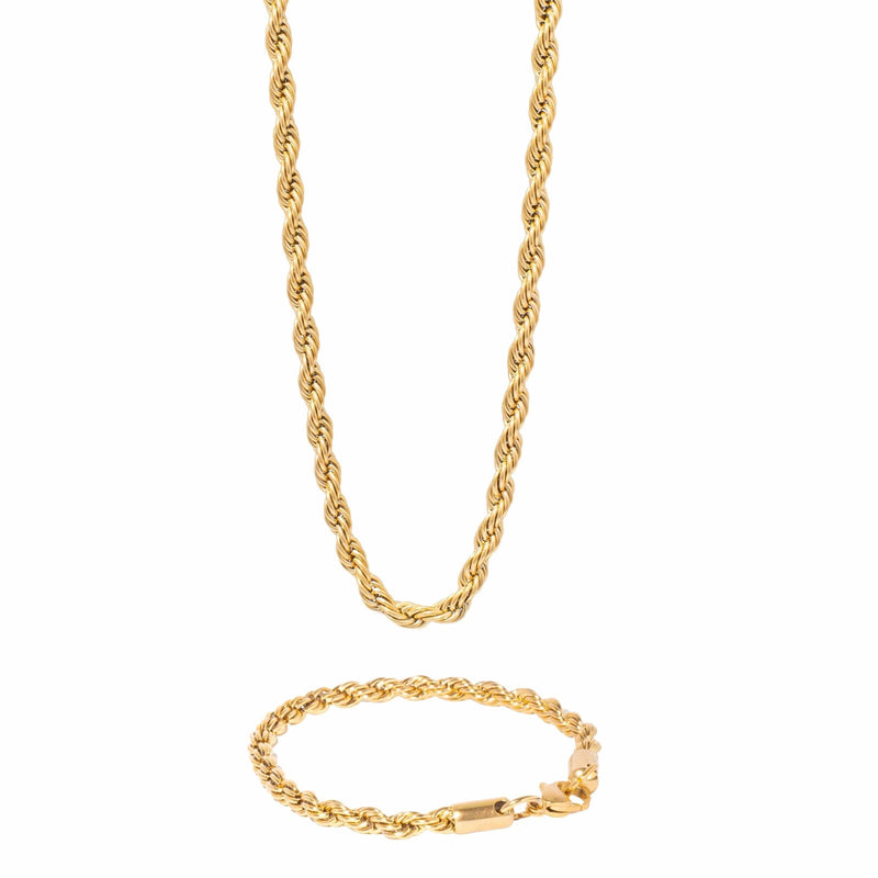 Adamans 18" / 7" 6MM Rope Chain + Bracelet - Gold
