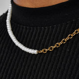 4mm HALF PEARL & CABLE CHAIN - GOLD - Adamans