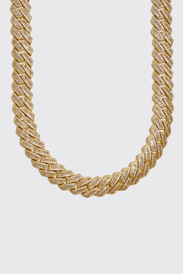 17mm Baguette Prong Link Chain - Gold