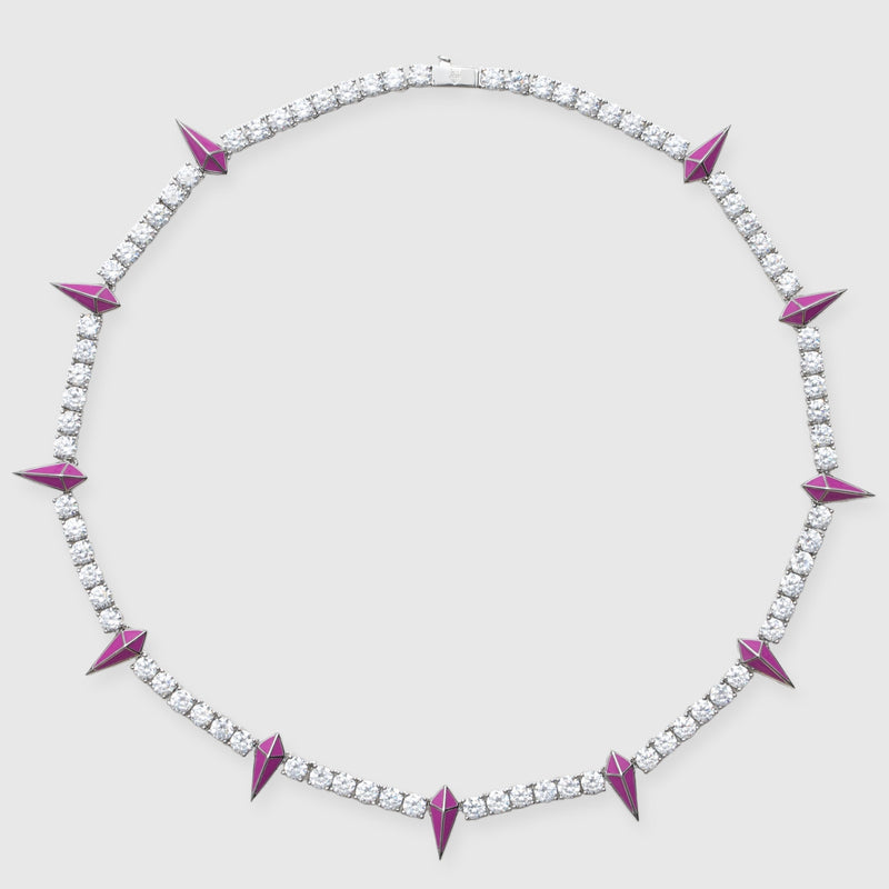 5mm PINK PAVE SPIKE TENNIS CHAIN - WHITE GOLD