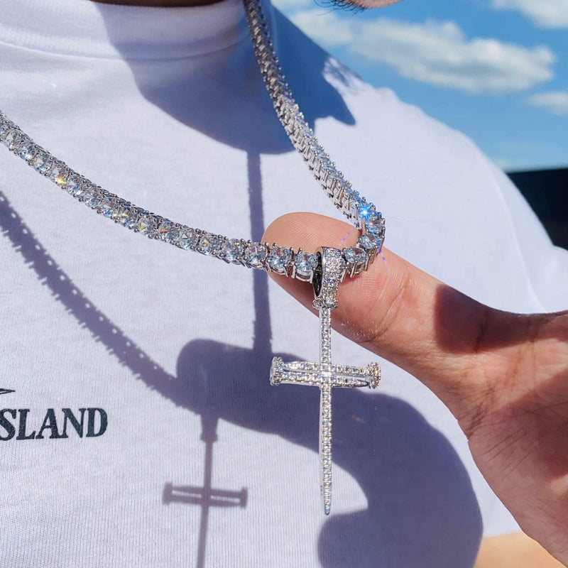 Adamans No Chain Diamond Nail Cross Pendant - White Gold