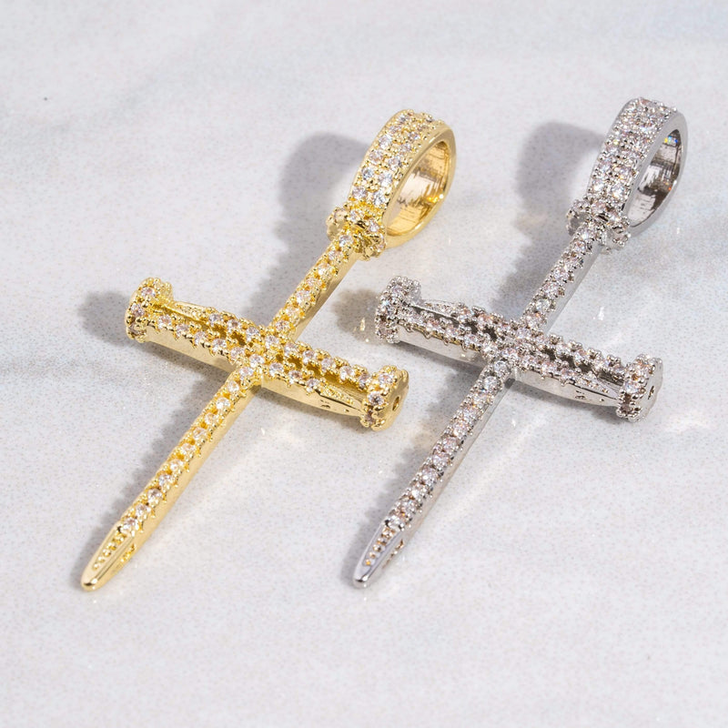 Adamans Diamond Nail Cross Pendant - White Gold