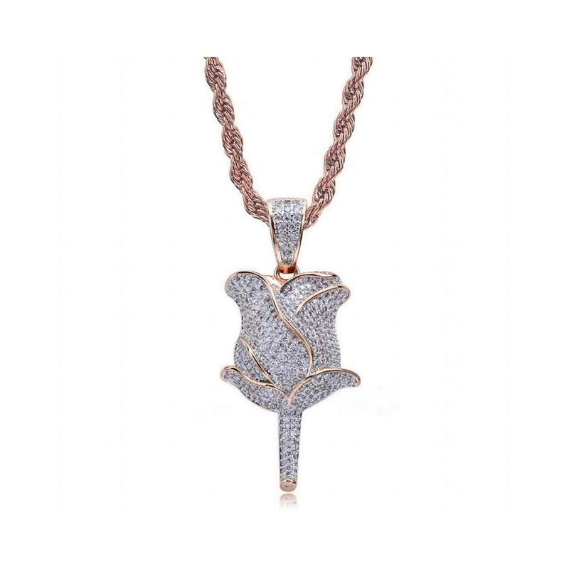 Adamans No Chain Iced Rose Pendant - Rose Gold