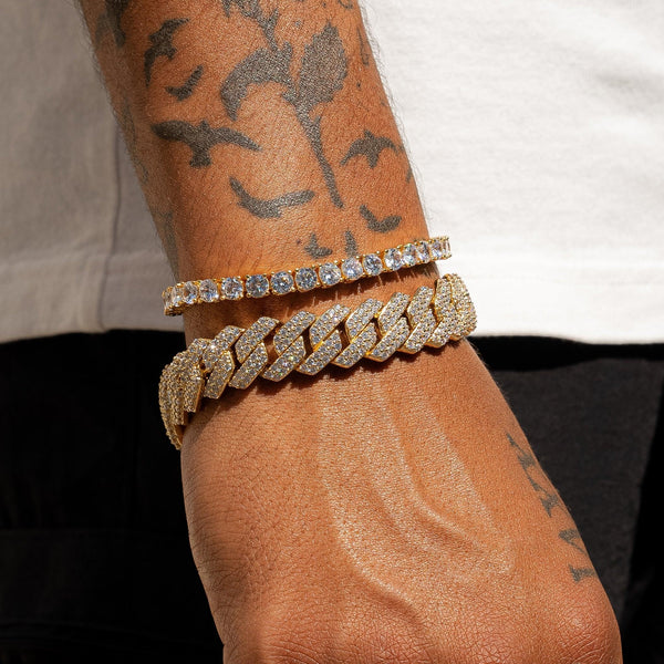 Monaco Link + Tennis Bracelet Bundle - Gold - Adamans