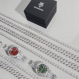 Sapphire Numeral Dial Diamond Simulant Watch - Silver